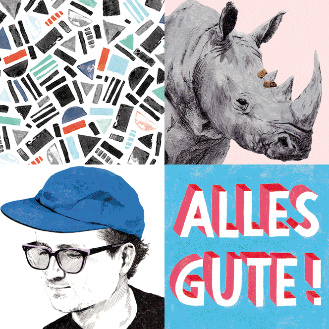 a square GIF divided equally into 4 segments with switching illustrations every half a second, closer to the end of the GIF it says 'Your idea + my illustration equals an illustrious collaboration'