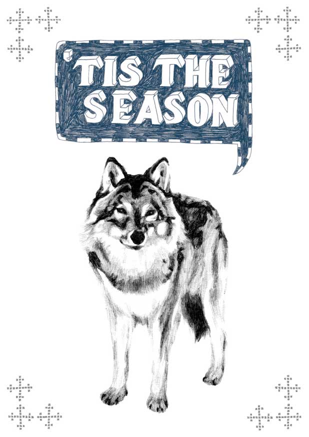 Illustration of arctic wolf saying 'Tis the Season