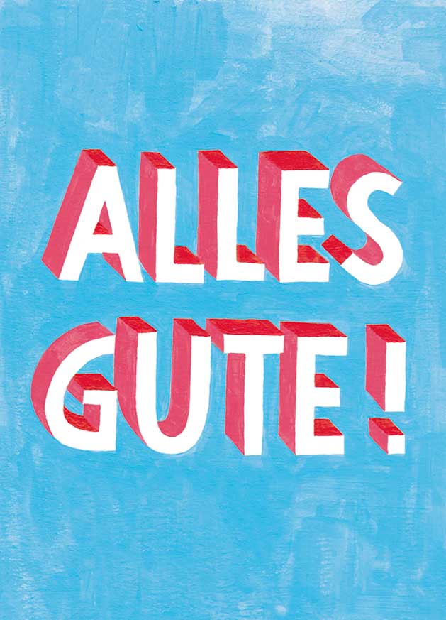 Hand painted lettering saying Alles Gute!