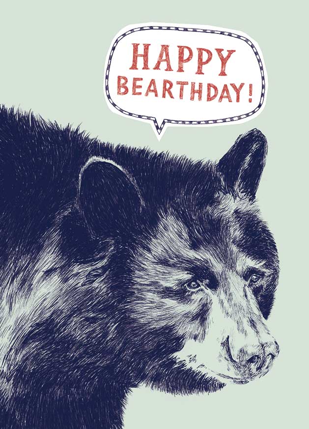 Illustration of bear saying Happy Bearthday!