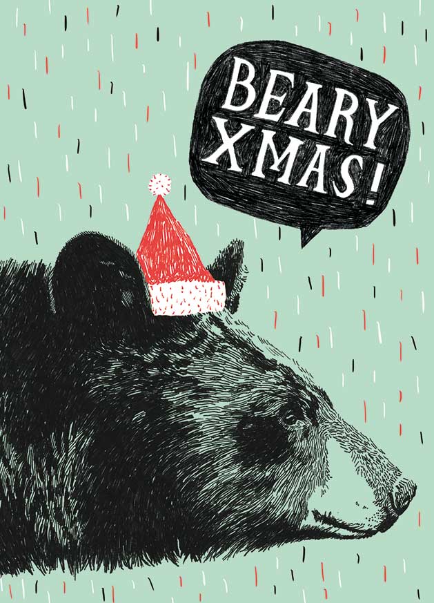 Illustration of bear saying Beary Xmas!