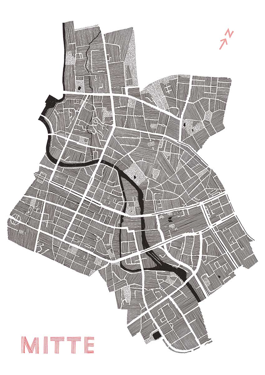 Illustrated map of district of Mitte in Berlin