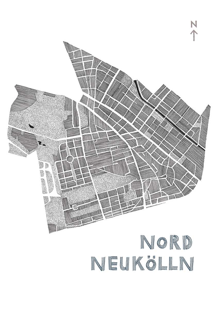 Illustrated map of district of Nord Neukoeln in Berlin