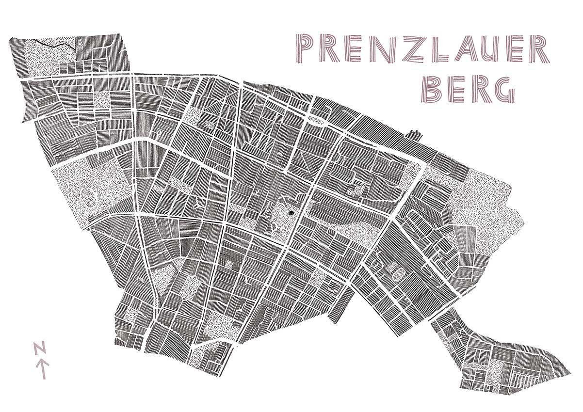Illustrated map of district of Prenzlauer Berg in Berlin