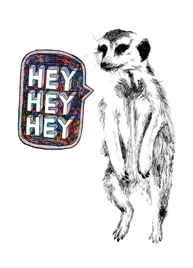 Illustration of meercat saying Hey Hey Hey