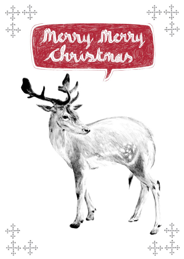 Illustration of arctic deer saying Merry Merry Christmas