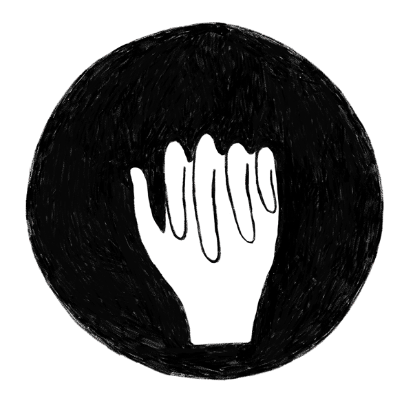 GIF of a closed hand slowly opening one finger at a time to reveal the words 'Hi Hi' written in the palm.